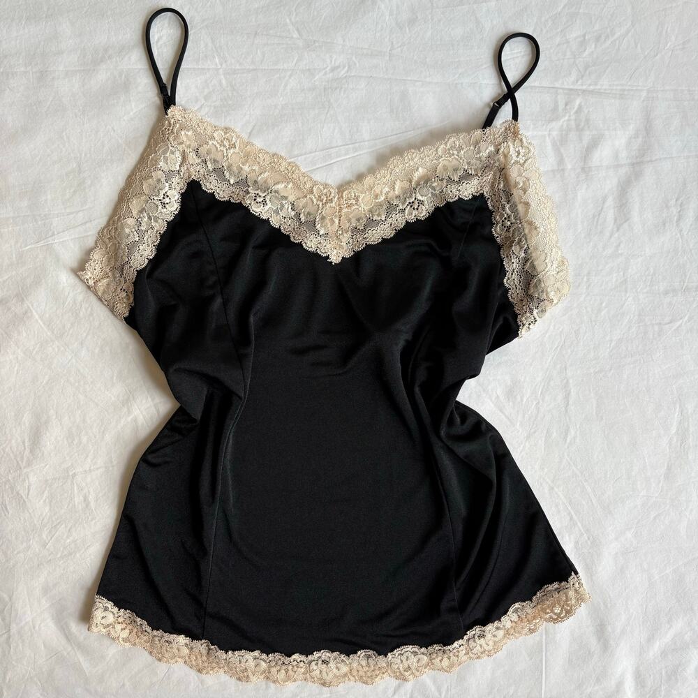 vintage victoria's secret black satin lace cami y2k lingerie top size large